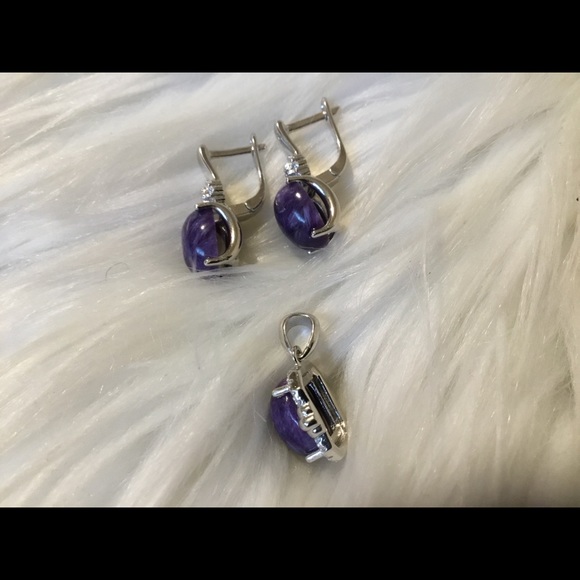 NWOT Vintage Genuine Russian Chariot & Diamond Cut Sapphire Earrings & Pendan - Picture 6 of 12